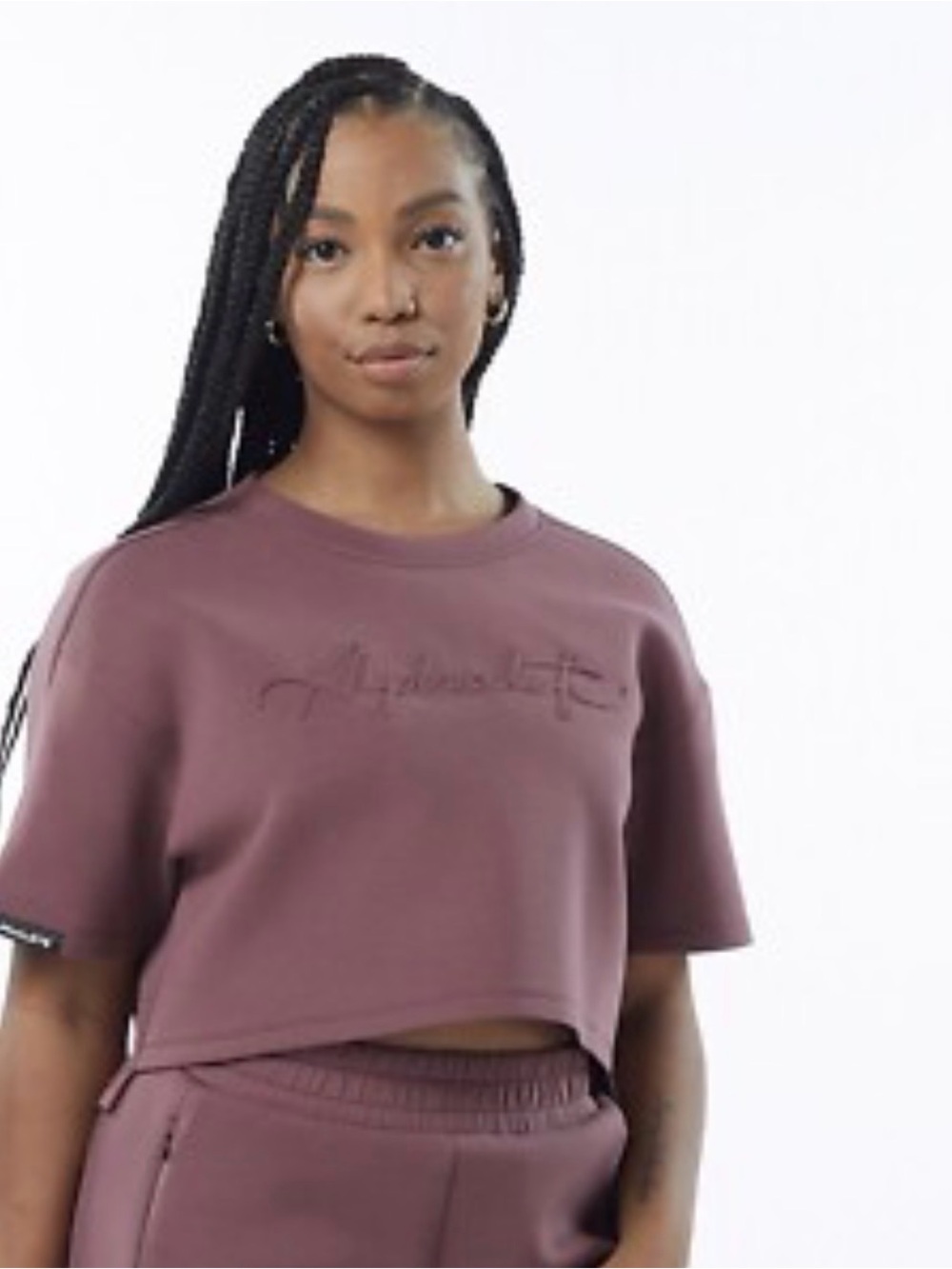 Alphalete Cropped Short Sleeve Sweatshirt - Mauve size 2XL